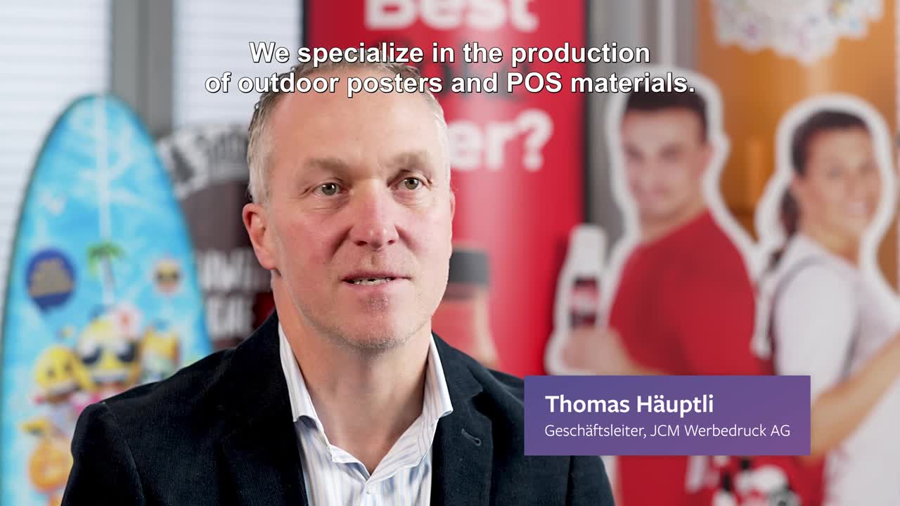 Swiss-based printer JCM Werbedruck AG chose the VUTEk 3r roll-to-roll LED printer and VUTEk h3 hybrid LED printer to grow their business with white ink print capabilities.