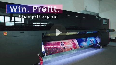 This is a printer image of EFI Pro 32r+ with caption ''Win. Profit. Change the game''