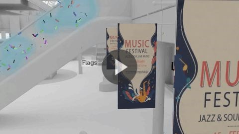 This shows animated 3 soft signage banner flags application