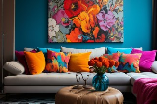 Home decor and throw pillows digitally printed with brilliantly colored graphics.