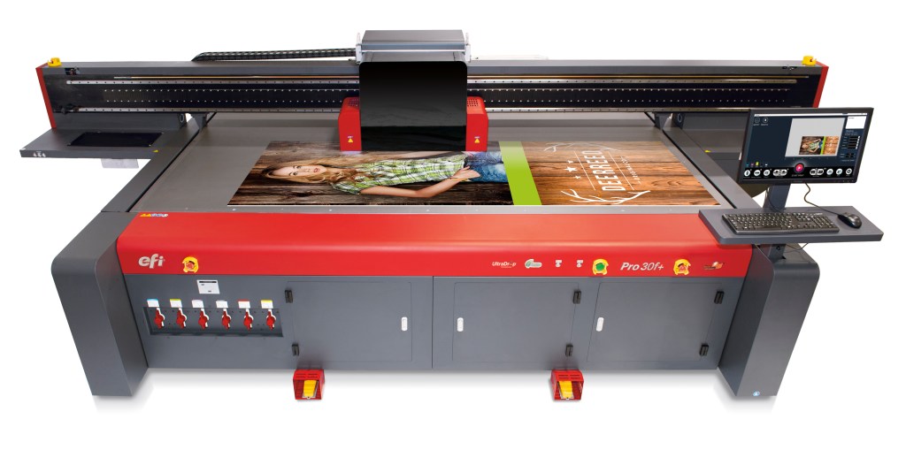 EFI Pro 30f+ UV flatbed printer.