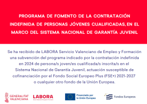 Grant from the Valencian Employment and Training Service for hiring qualified young individuals.