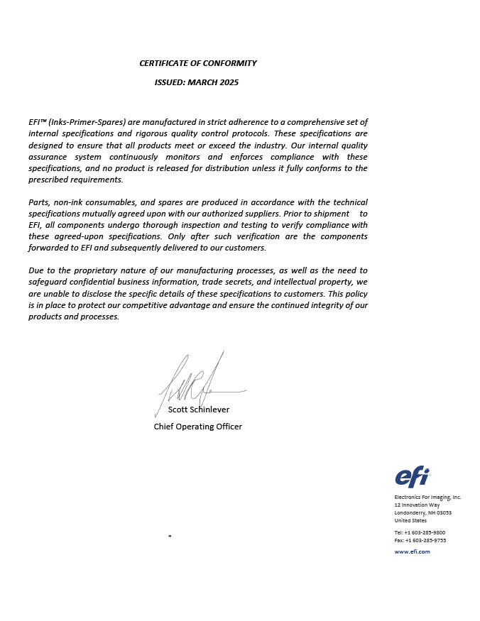 Resource: EFI Certificate of Conformity