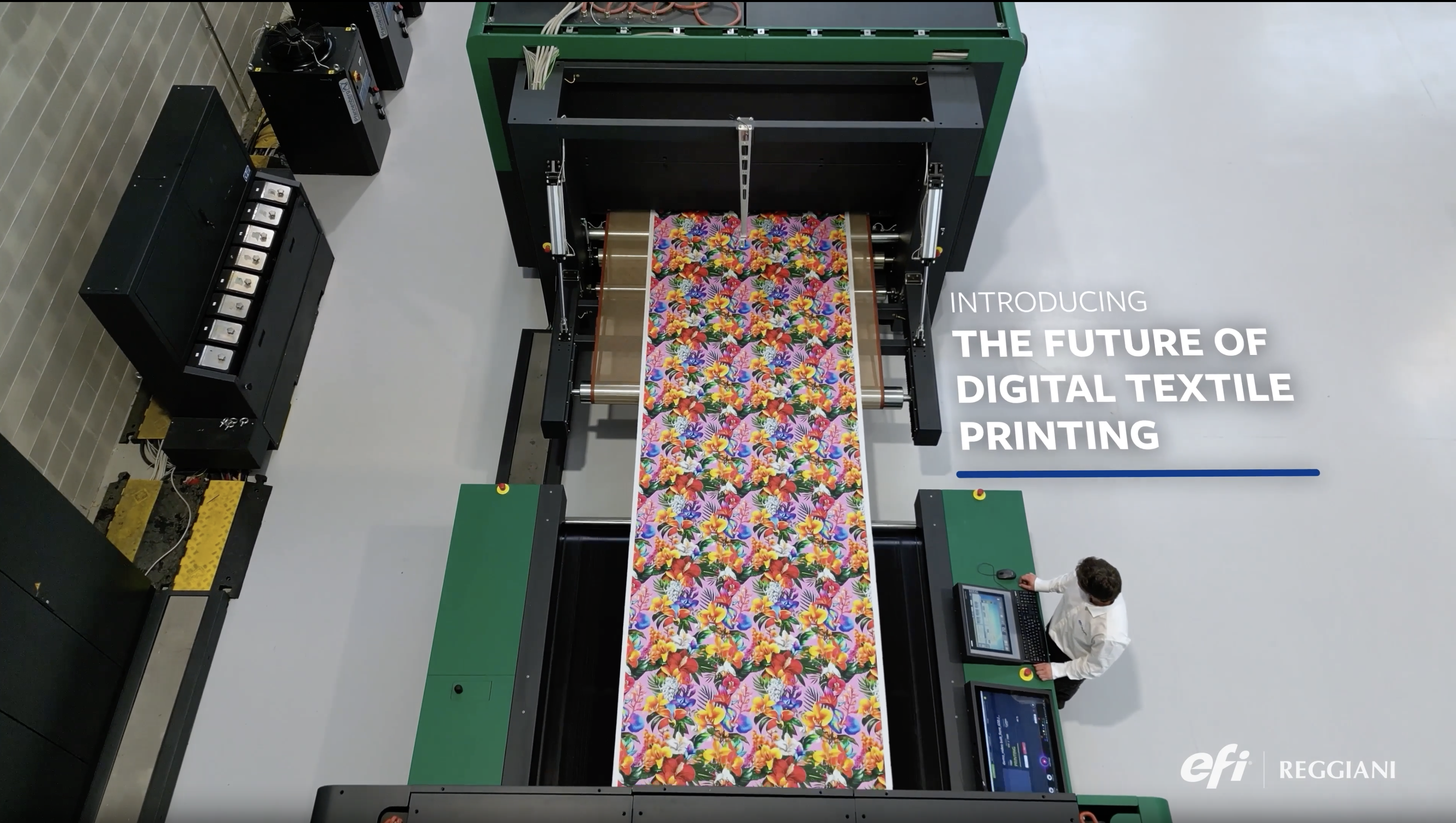 EFI Reggiani BOLT XS Single-pass Textile Printer supporting visual